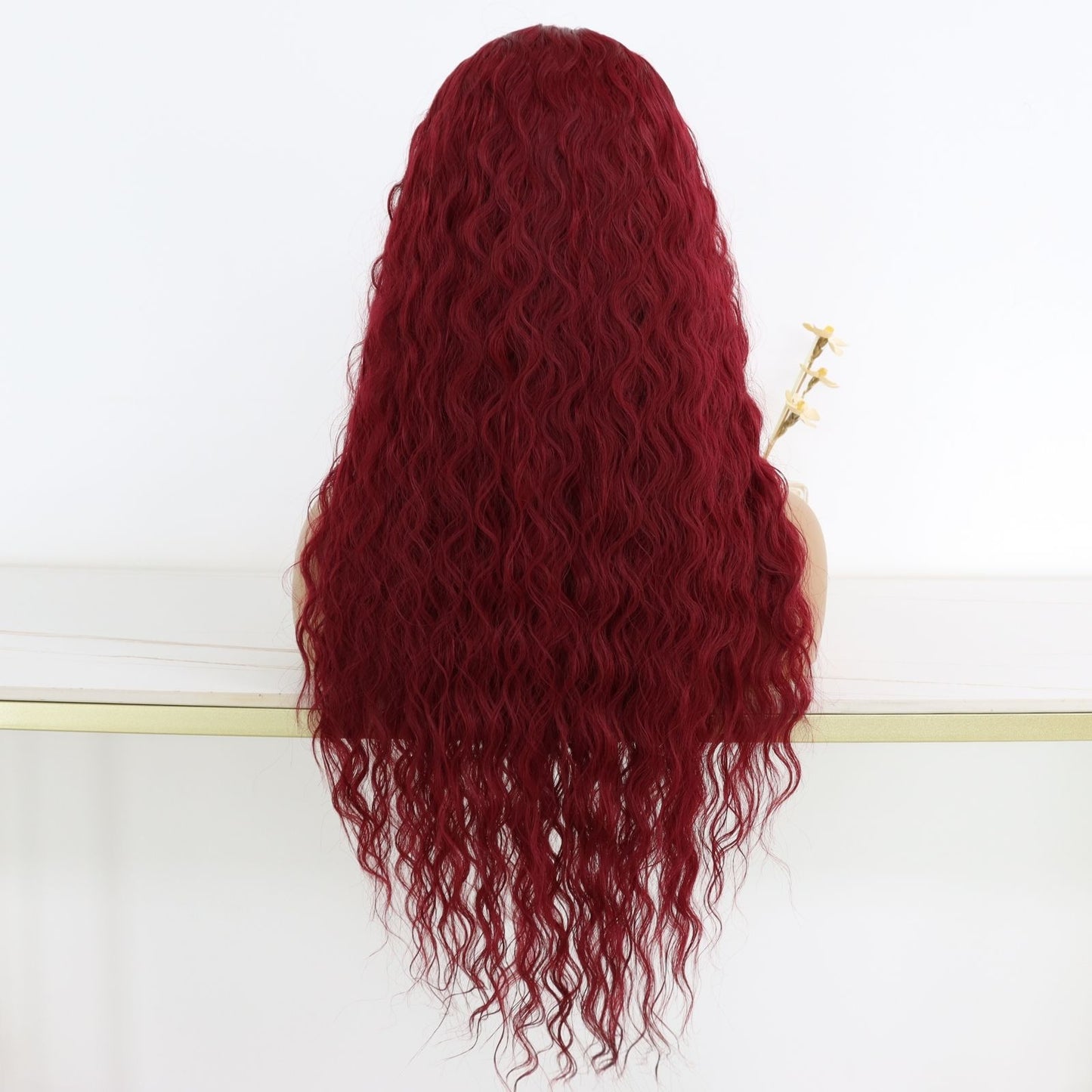 Burgundy Long Curly Synthetic Lace Front Wig 13x4 for Party Daily Use 32 Inch