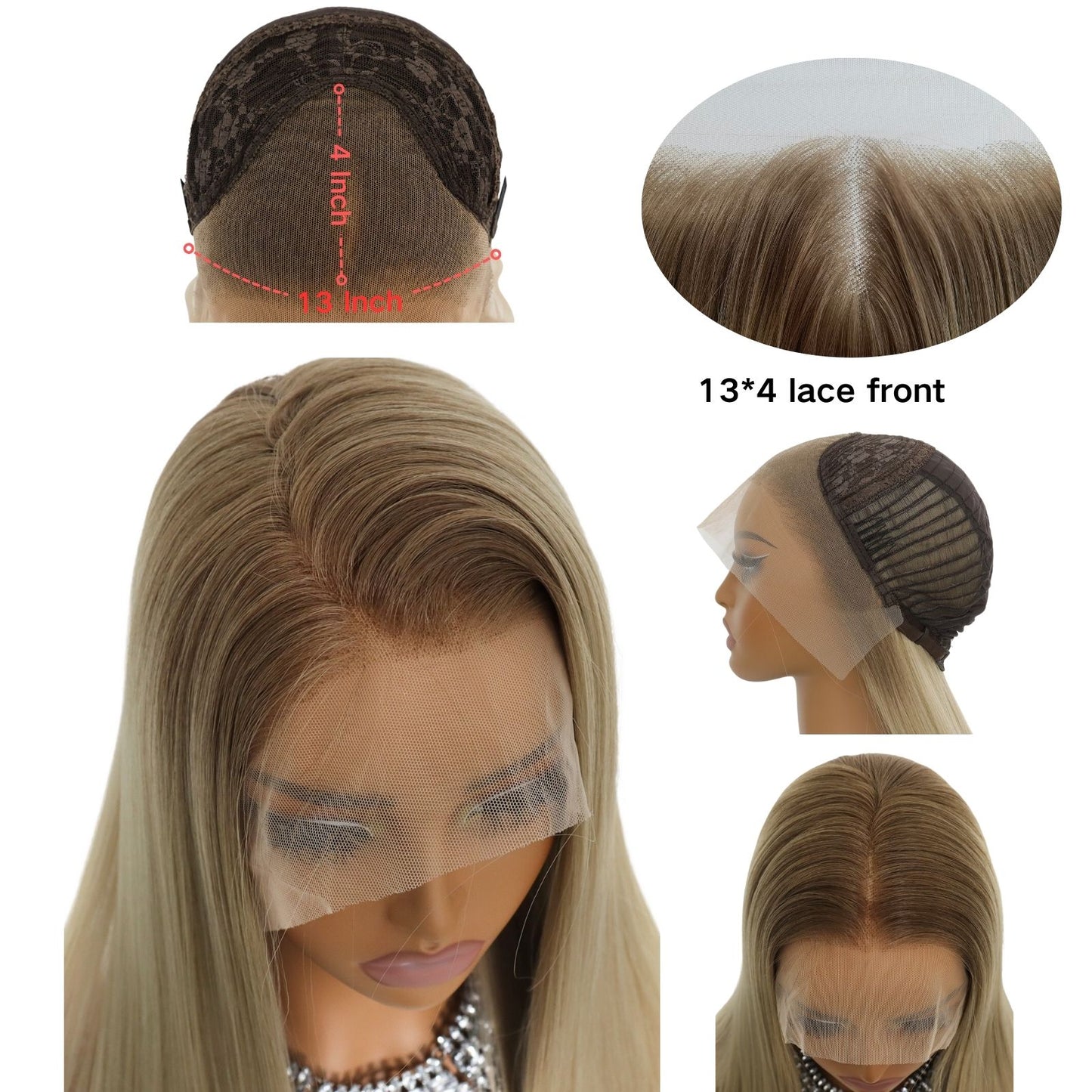 Ombre Blonde Long Straight Synthetic Lace Front Wig 13x4 for Party Daily Use 28 Inch