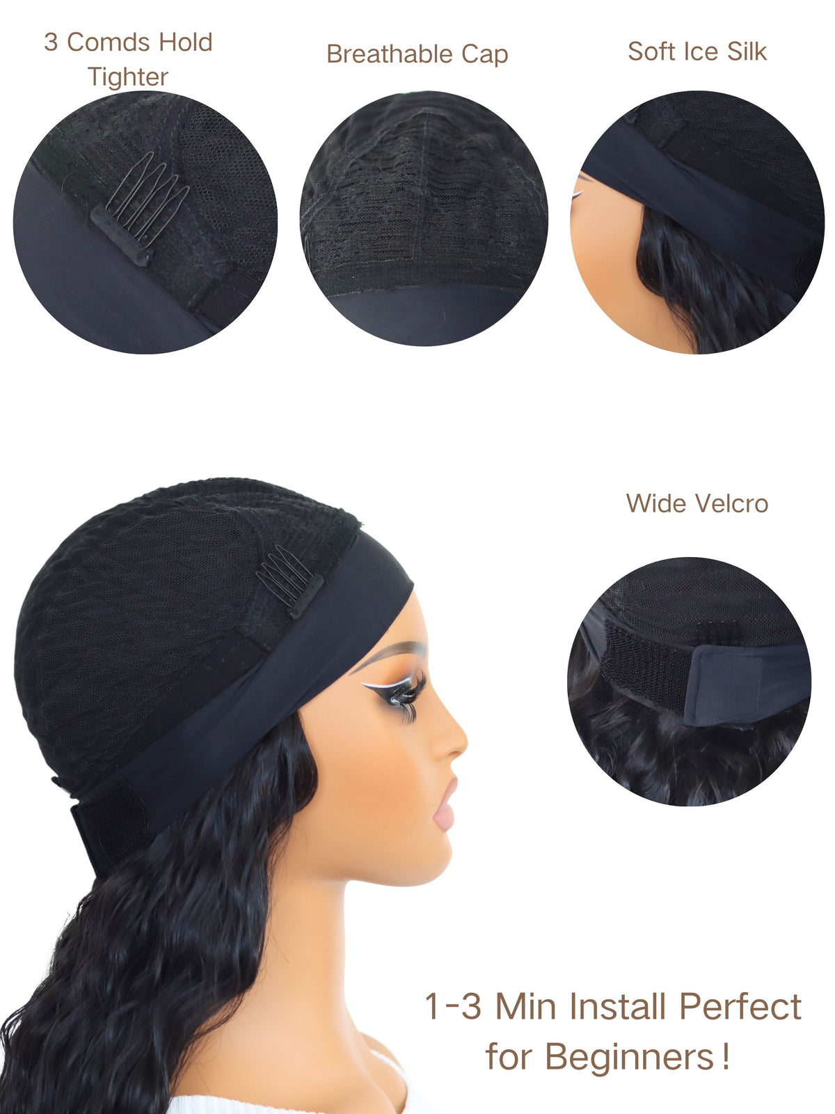 Black Deep Wave Headband Wig 22 Inch Curly Heat-Resistant Synthetic Hair Glueless Friendly for Beginner