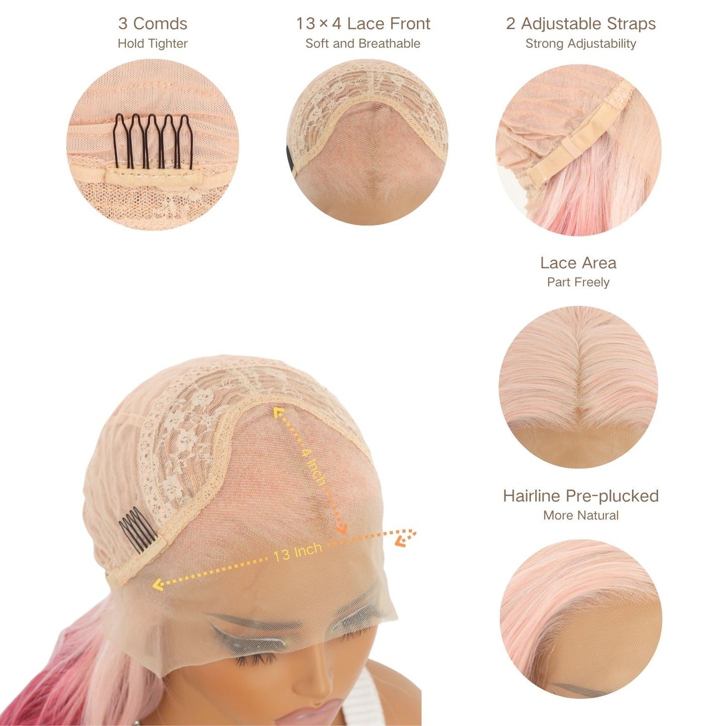 24 Inch Pink to Burgundy Ombre Wavy Synthetic Lace Front Wig Heat Resistant Fiber 13x4 Free Part Pre-Plucked Hairline Natural Look