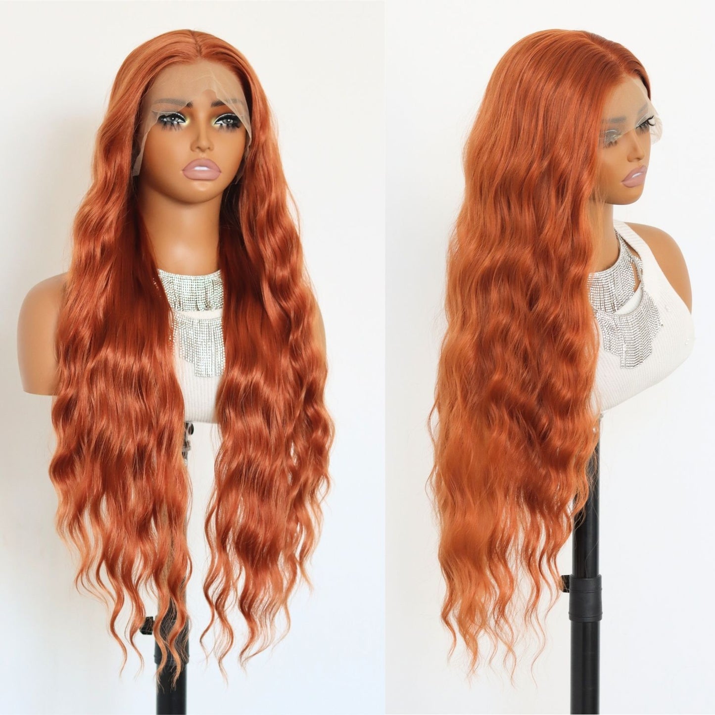Ginger Orange Body Wave Synthetic Lace Front Wig 13x4 for Cosplay Halloween Use 32 Inch