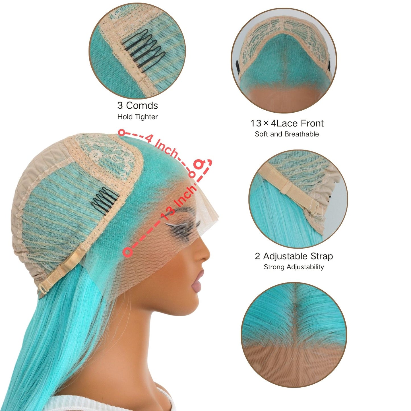Mint Blue Straight Synthetic Lace Front Wig 13x4 for Party Halloween Use 26 Inches