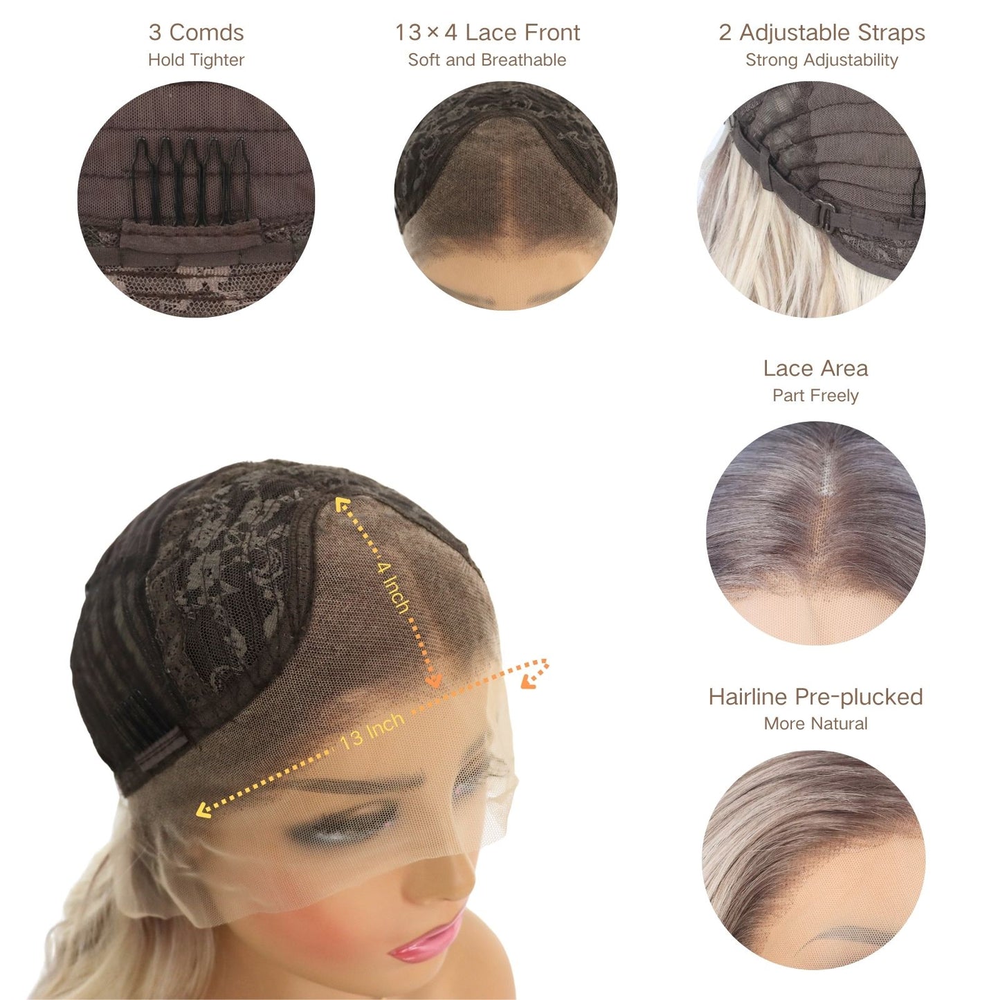 Ash Blonde Ombre Highlight Wavy Synthetic Lace Front Wig, Heat Resistant Fiber, 13x4 Free Part, Pre-Plucked Hairline Natural Look 24-Inch