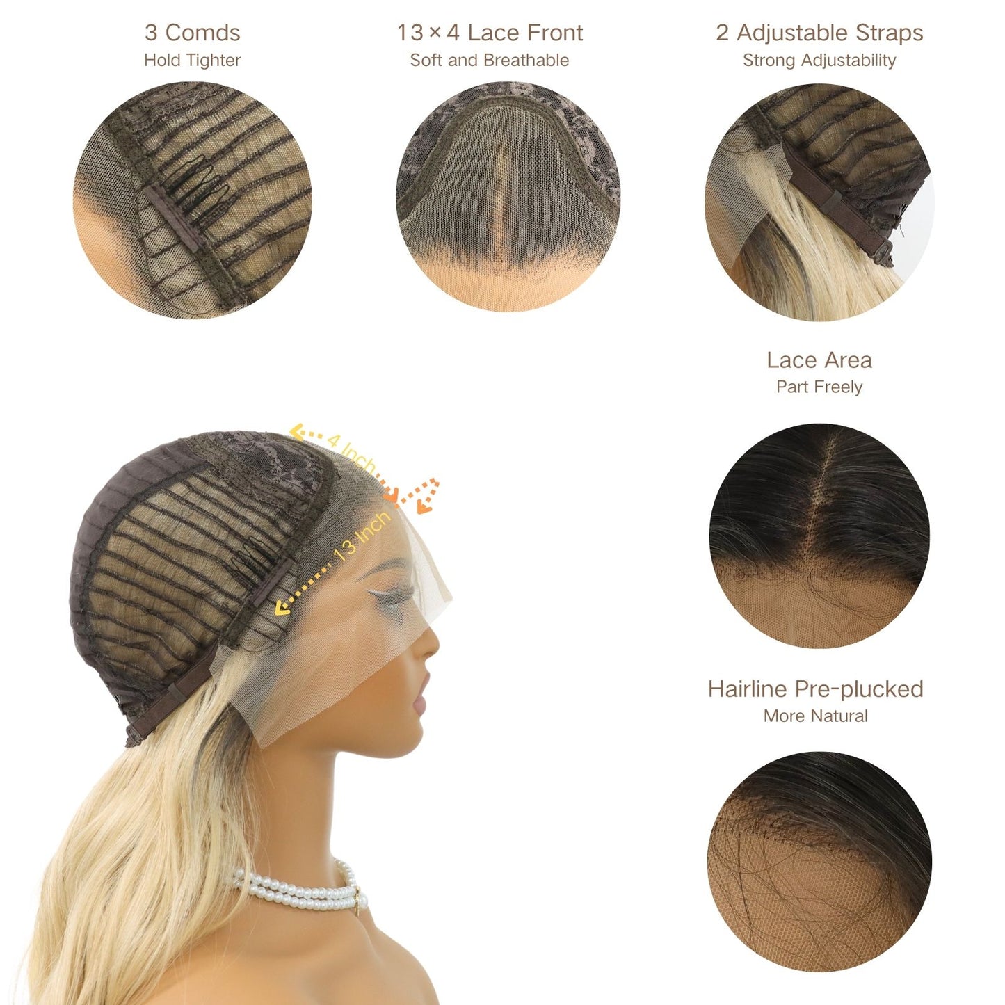 Two-Tone Ombre Lace Front Wig Long Wavy Dark Roots to Blonde Gradient Heat-Resistant Synthetic Hair with Natural Hairline 13x4 Free Part for Daily Use 24"