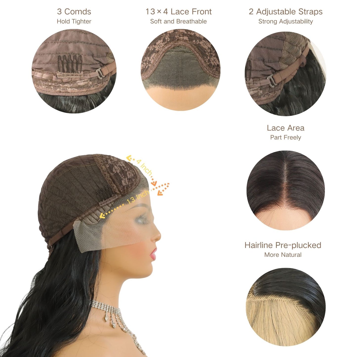 Black Body Wave Lace Front Wig 13x4 Free Part HD Transparent Synthetic Wig Heat Resistant & Pre-Plucked Natural Hairline for Daily Festival Use 24 Inch