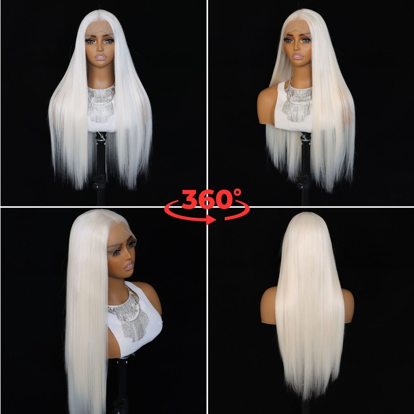 Cream White Straight Synthetic Lace Front Wig 13X4 Party Use 26 Inches