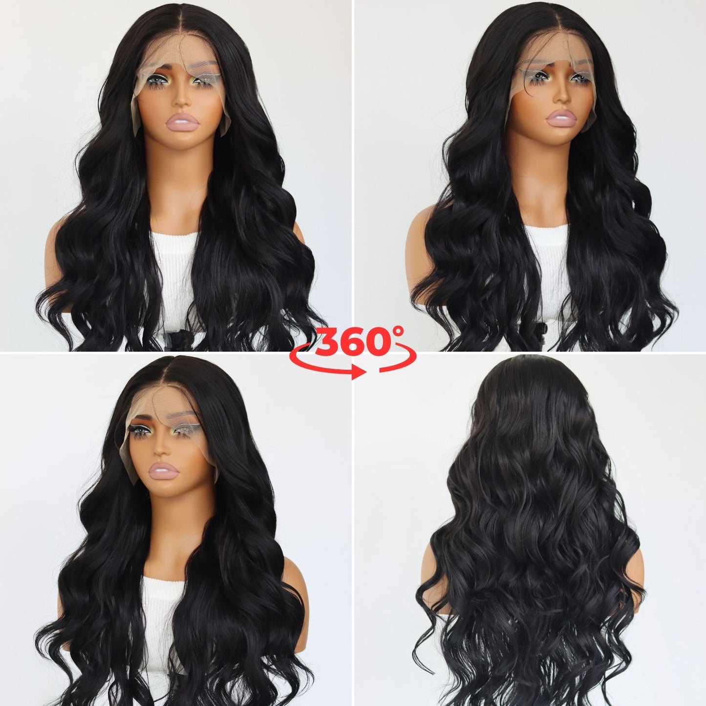 Black Body Wave Synthetic Lace Front Wig 13x4 Daily Use 28 Inches