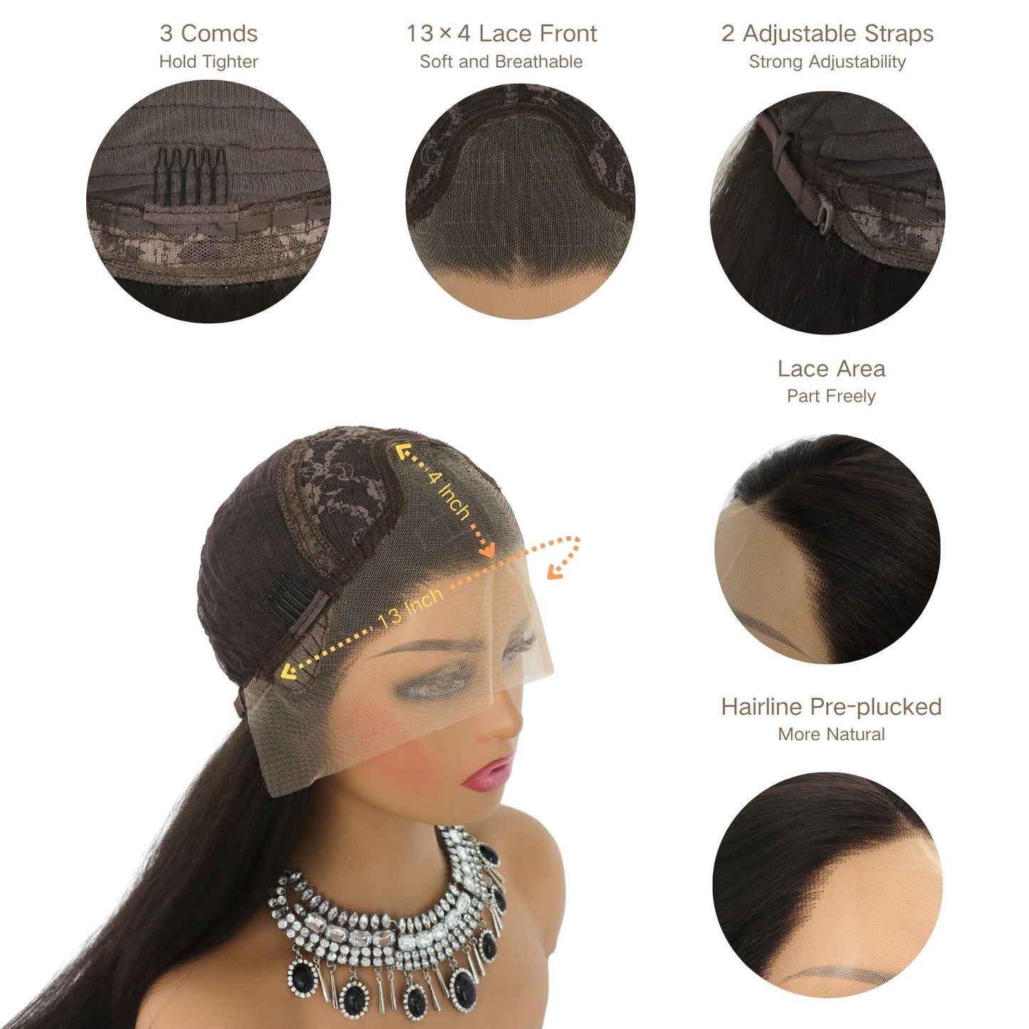 Long Yaki Straight Synthetic Lace Front Wig 13x4, 24" Black Heat-Resistant Fiber, Free Part, Natural Look