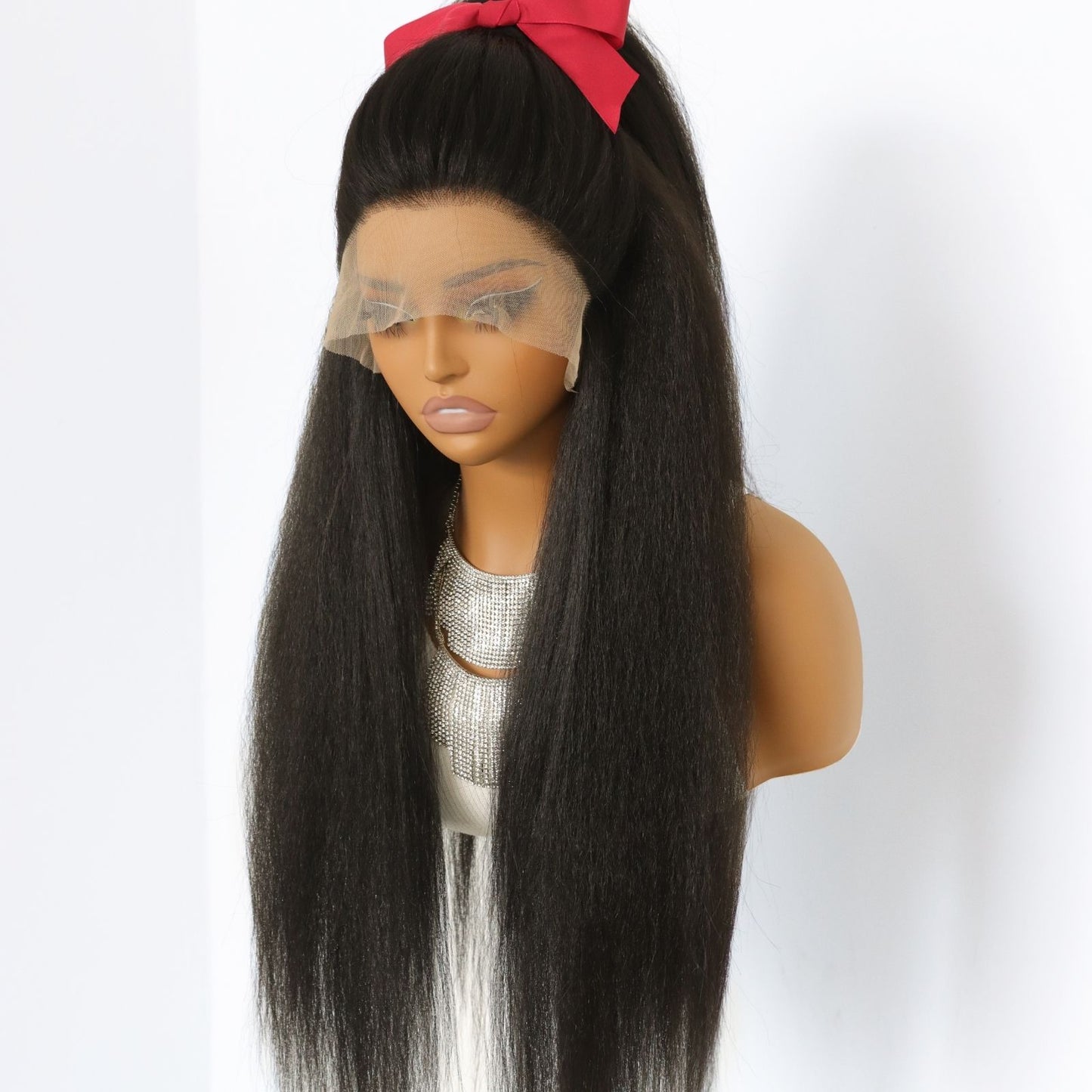 Yaki Straight Black Synthetic Lace Front Wig 13x4 Daily Use 28 Inch