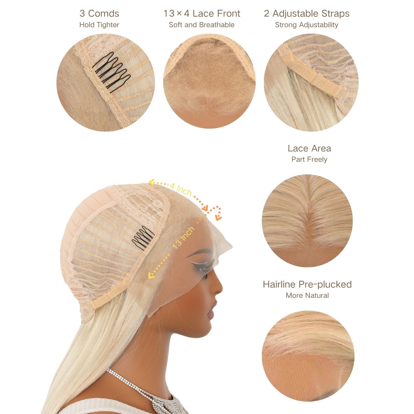 Ash Blonde Straight Synthetic Lace Front Wig  13x4  Party Daily Use 24 Inches