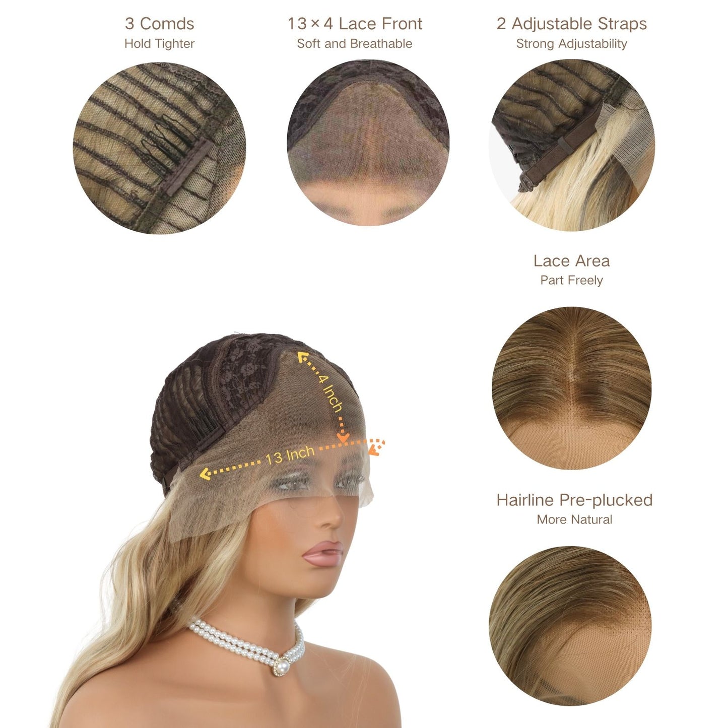 Blonde Body Wavy Synthetic Wig with Natural Highlights 24 inches 13x4 Pre Plucked Free Part Lace Front Women's Wig Heat Friendly