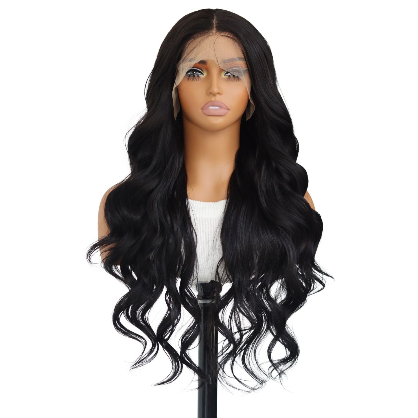Black Body Wave Synthetic Lace Front Wigs for Holidays Daily Party Use 28 Inch