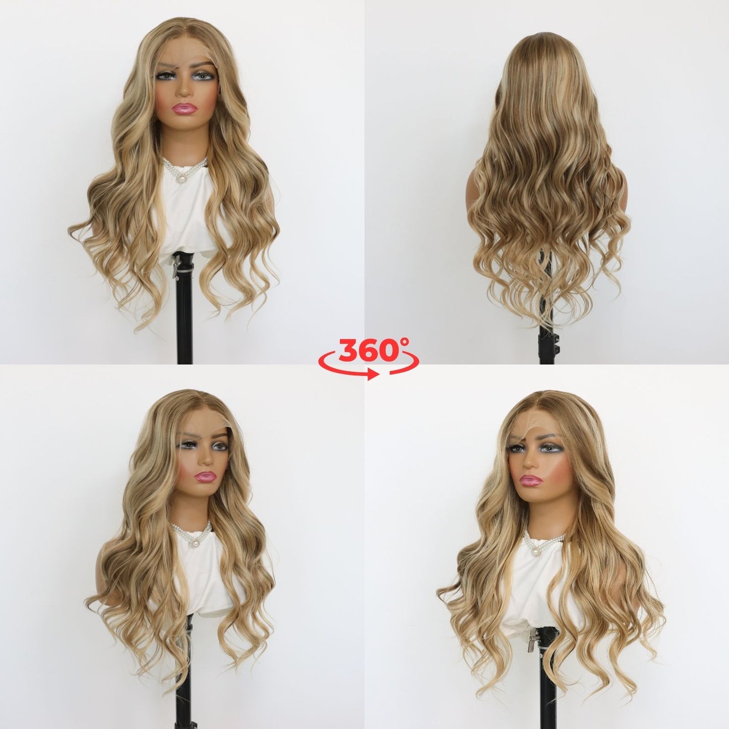 Blonde Body Wavy Synthetic Wig with Natural Highlights 24 inches 13x4 Pre Plucked Free Part Lace Front Women's Wig Heat Friendly