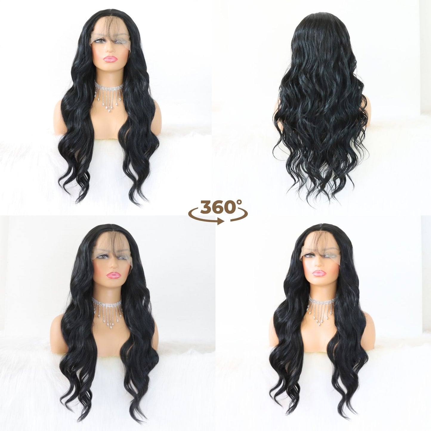 Black Body Wave Lace Front Wig 13x4 Free Part HD Transparent Synthetic Wig Heat Resistant & Pre-Plucked Natural Hairline for Daily Festival Use 24 Inch