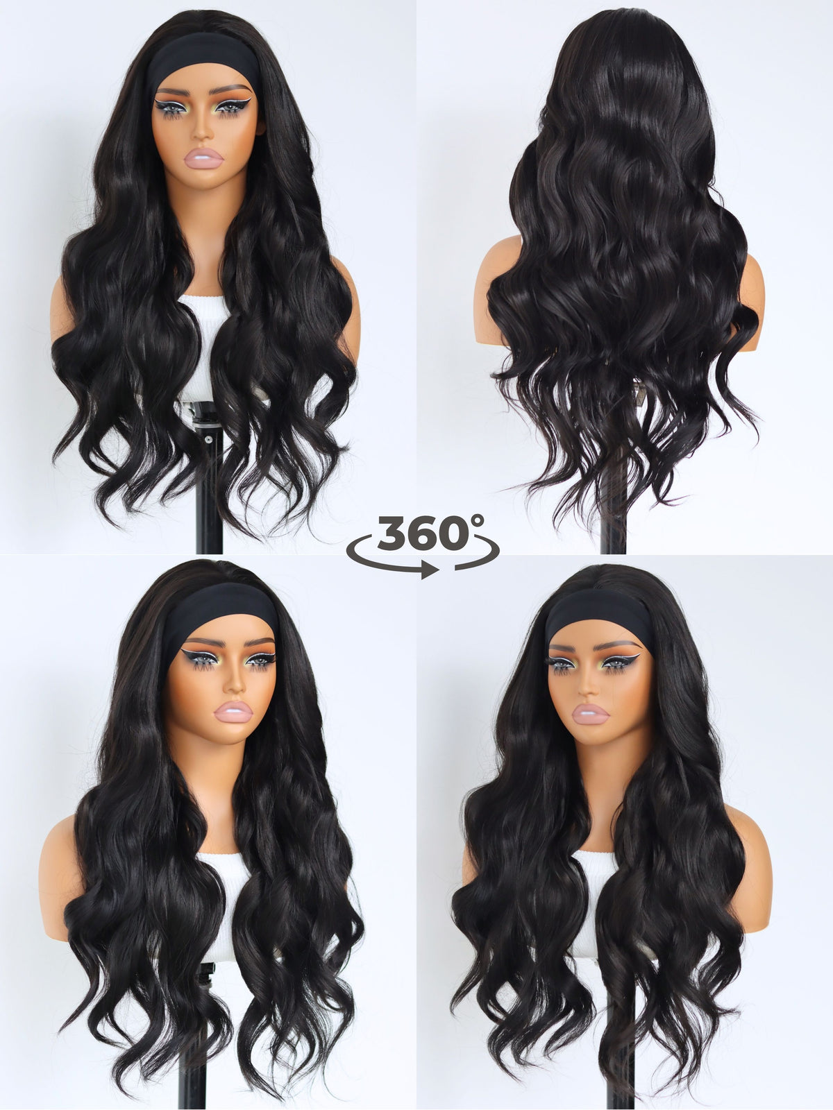 Black Body Wave Headband Wig 24 Inch Heat-Friendly Synthetic Hair Glueless Easy Wear & Go Style for Beginners