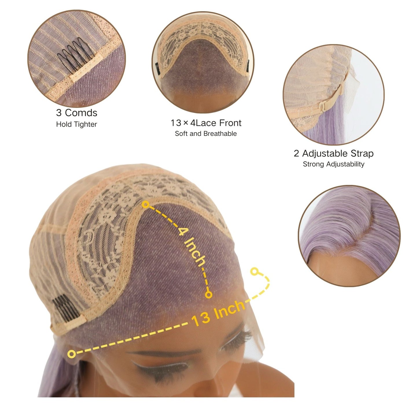 Lavender Purple Straight Synthetic Lace Front Wig 13x4 for Party Daily Use 26 Inches