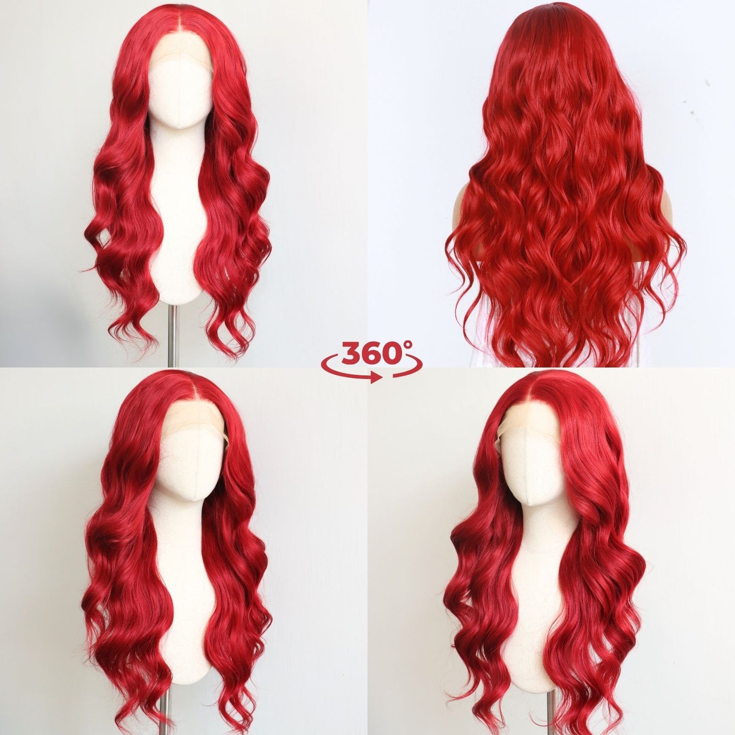 Red Body Wave Lace Front Synthetic Wig 13x4 Heat-Resistant Pre-Plucked Hairline with Free Part 24" Beginner-Friendly for Parties & Cosplay Use