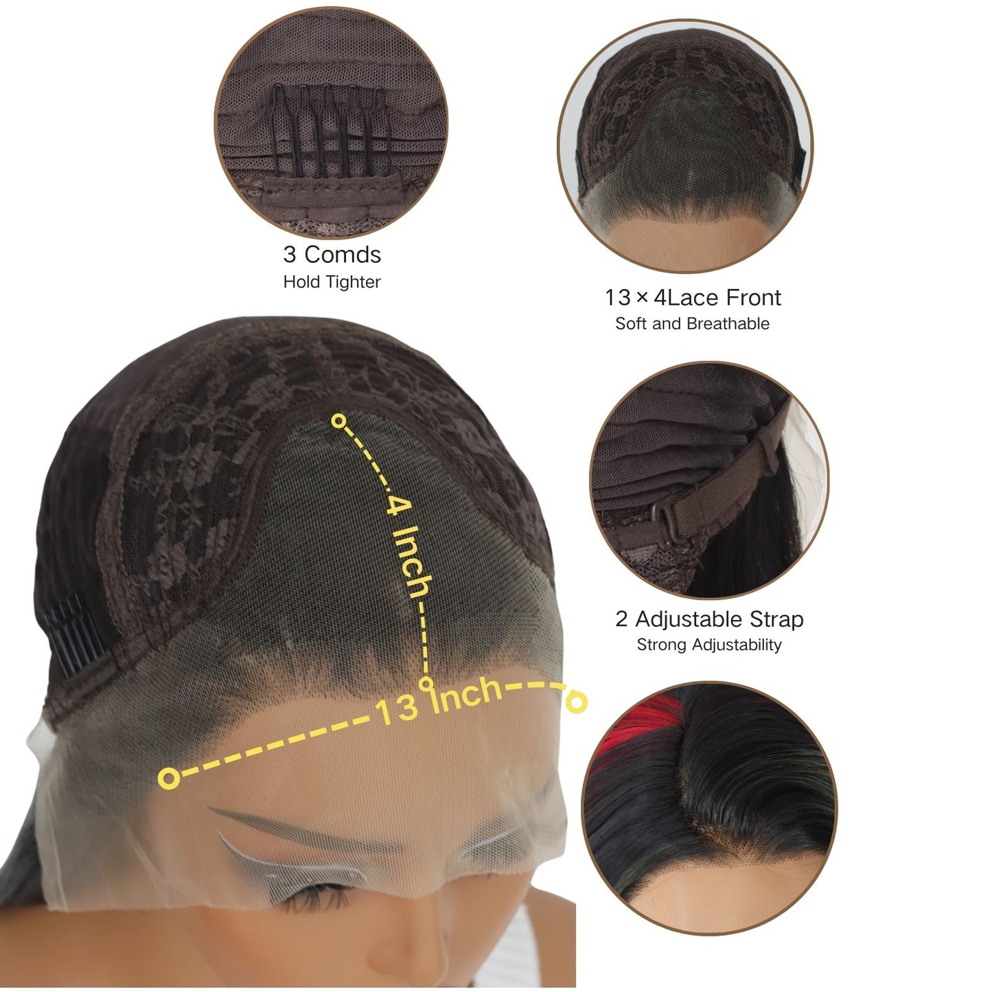 Highlight Red Blonde Black Mixed Straight Synthetic Lace Front Wig 13X4 Party Daily Use 26 Inches